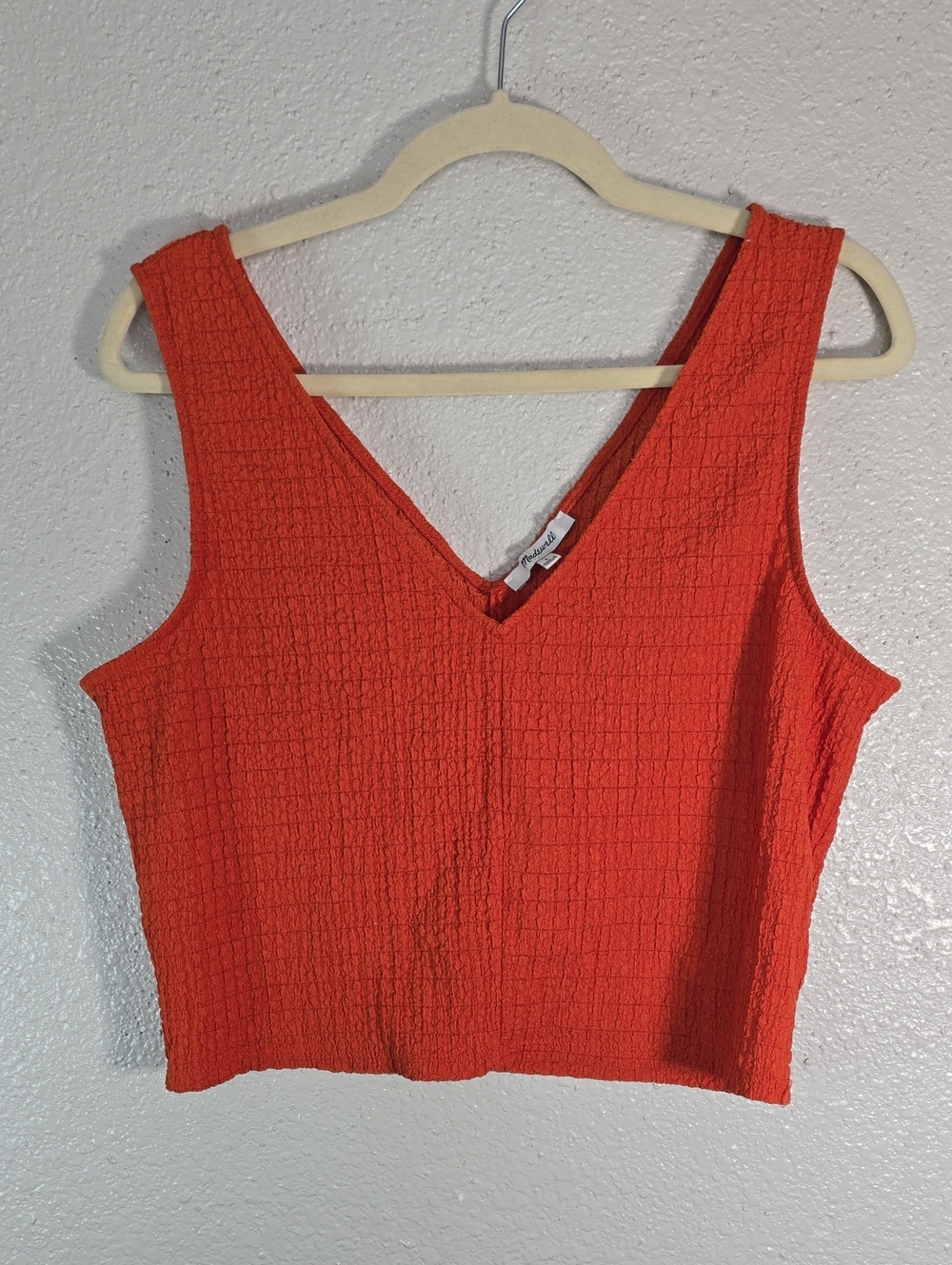 Madewell Women's V-Neck Textured Crop Tank Top - Orange